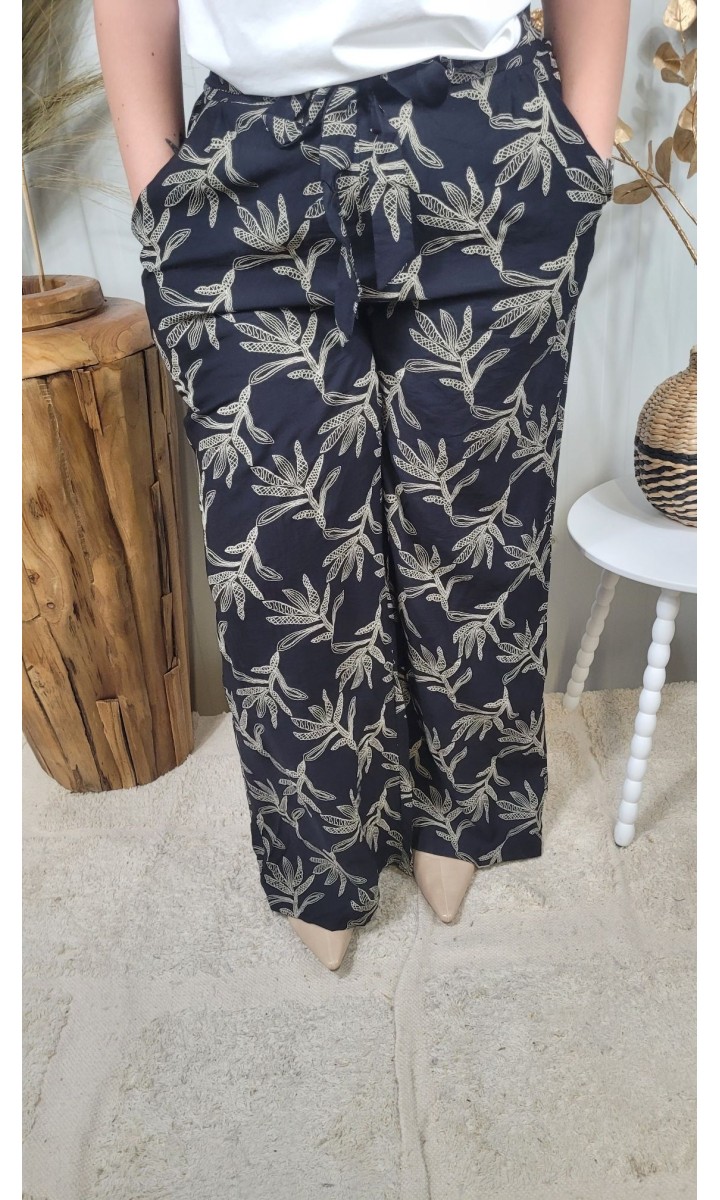 Pantalon Fleur wide leg tropical – coloris noir, vue 2