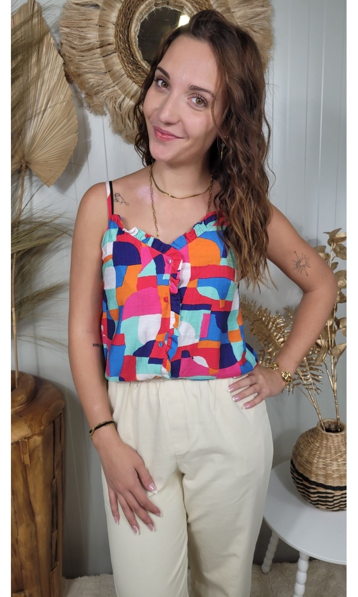 Top Celestine col V volanté – coloris multicolore