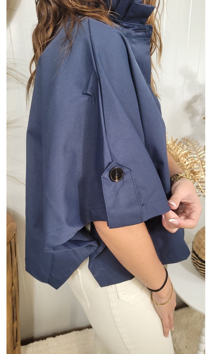 Veste Pam courte évasée gros boutons – coloris bleu marine, vue 2
