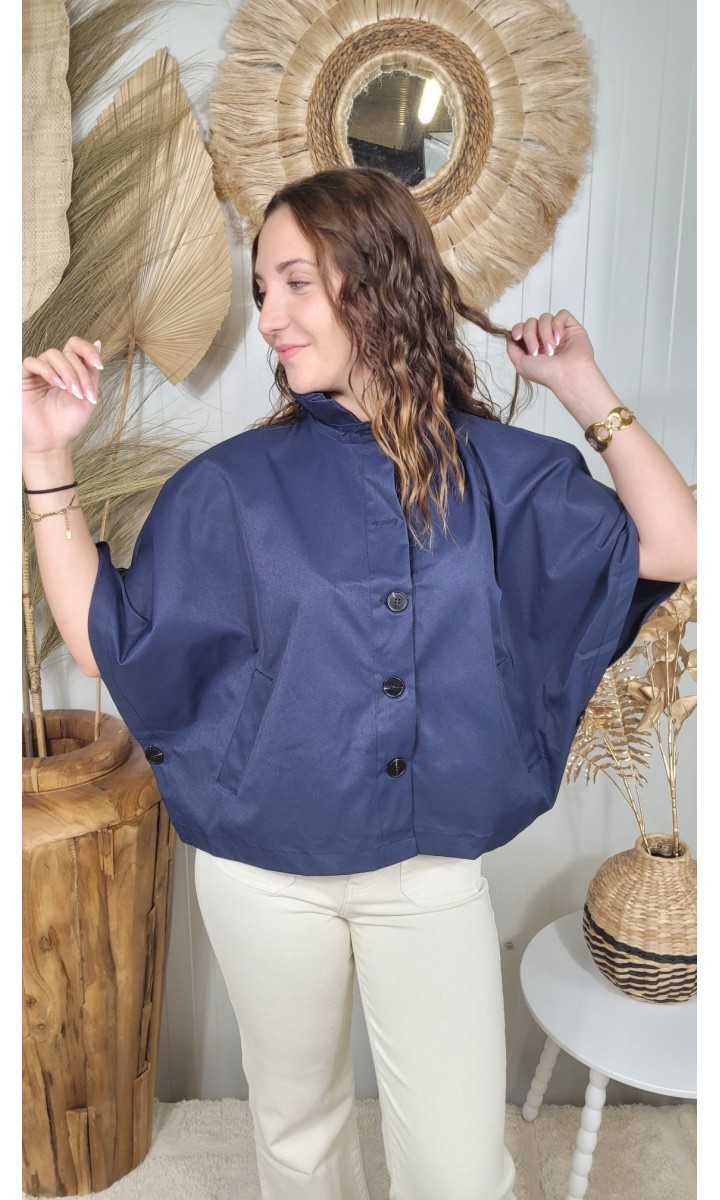 Veste Pam courte évasée gros boutons – coloris bleu marine, vue 3