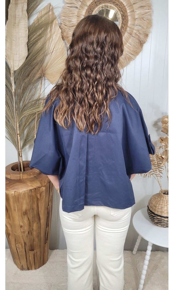 Veste Pam courte évasée gros boutons – coloris bleu marine, vue 4