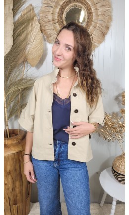 Veste Irene courte évasée gros boutons – coloris beige