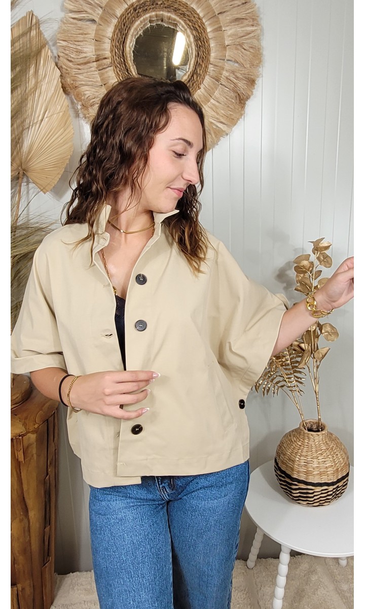 Veste Irene courte évasée gros boutons – coloris beige, vue 2