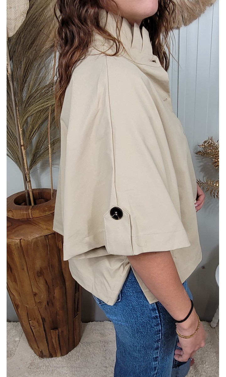 Veste Irene courte évasée gros boutons – coloris beige, vue 4