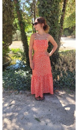 Robe Erine longue cut-out - perles bois – coloris rouge