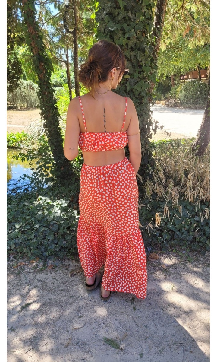 Robe Erine longue cut-out - perles bois – coloris rouge, vue 4