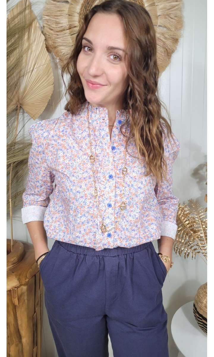 Chemise Fleur col officier volanté – coloris multicolore