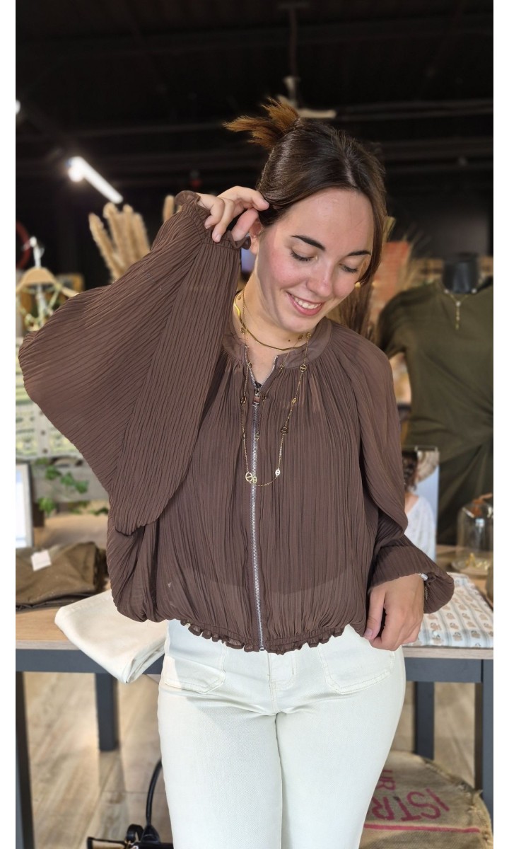 Veste Thylane bomber plissé – coloris marron