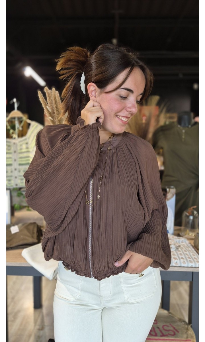 Veste Thylane bomber plissé – coloris marron, vue 2