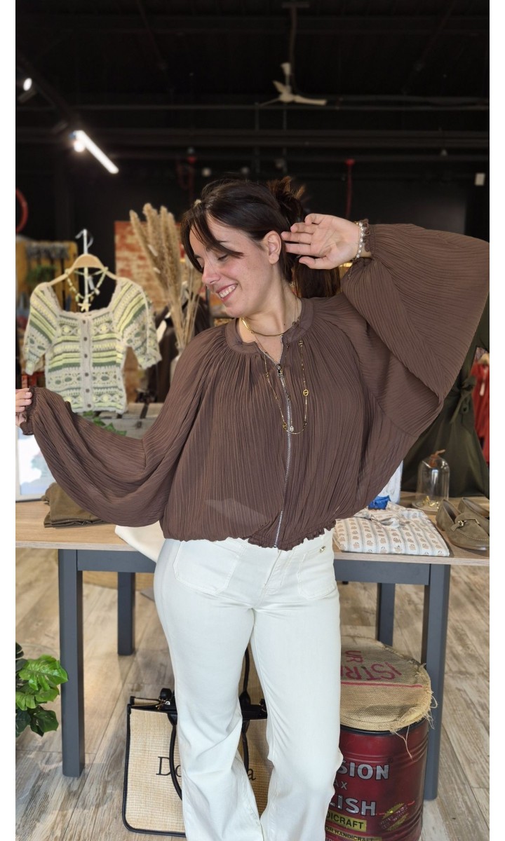 Veste Thylane bomber plissé – coloris marron, vue 3