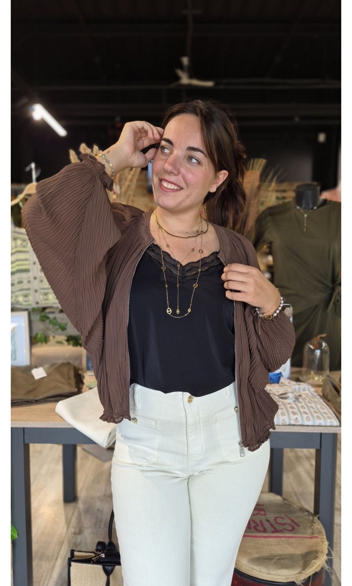 Veste Thylane bomber plissé – coloris marron, vue 4