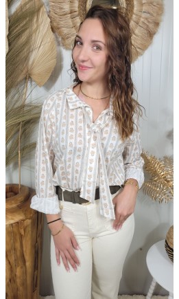 Chemise Gaetane lavallière - 100 % coton – coloris beige