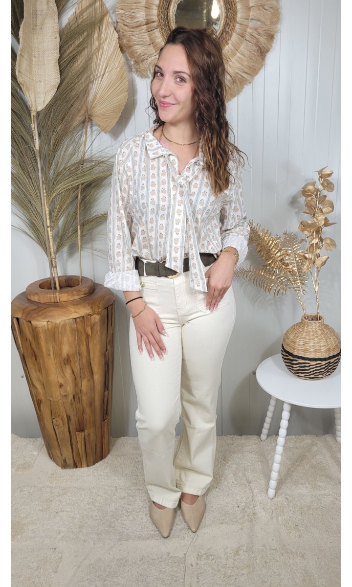 Chemise Gaetane lavallière - 100 % coton – coloris beige, vue 3