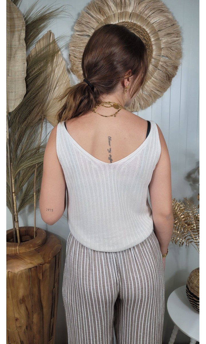 Top Carina col V maille côtelée – coloris beige, vue 2