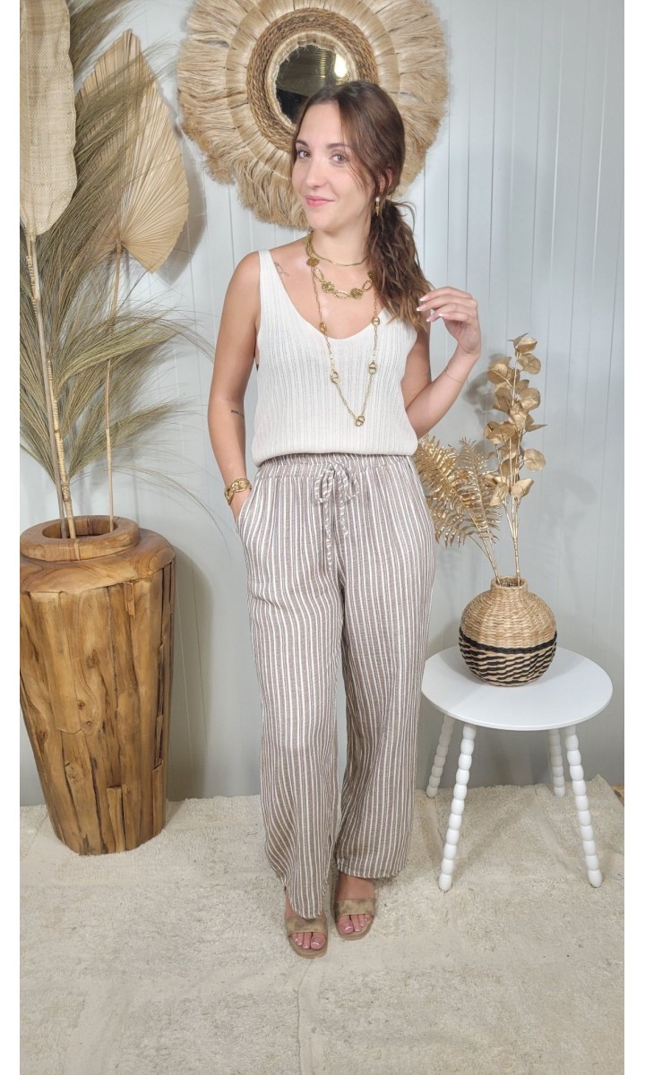 Top Carina col V maille côtelée – coloris beige, vue 3