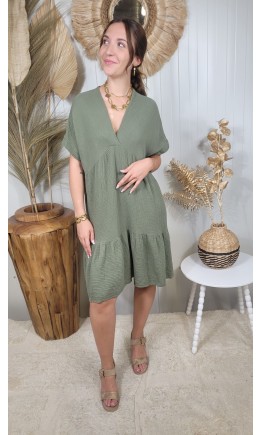 Robe Sabine courte gaze de coton – coloris kaki