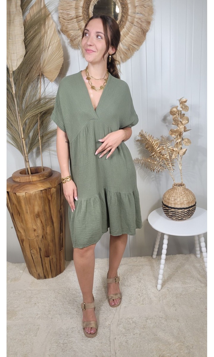Robe Sabine courte gaze de coton – coloris kaki