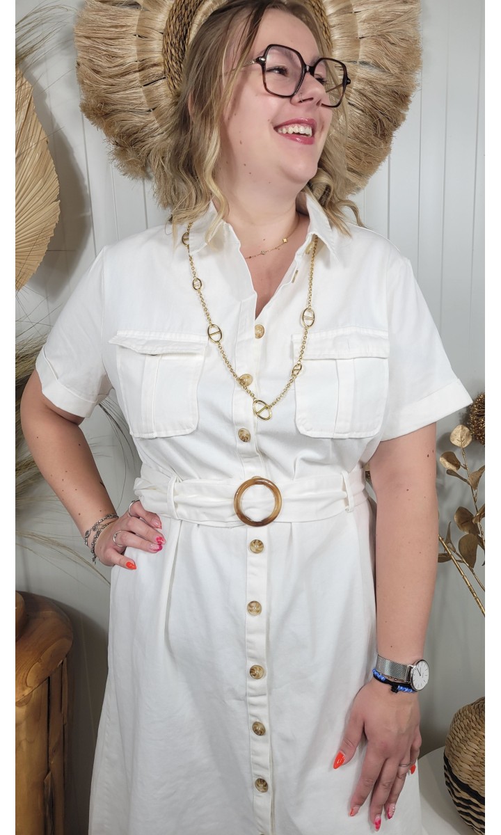 Robe chemise Mireille midi - ceinture – coloris beige, vue 2