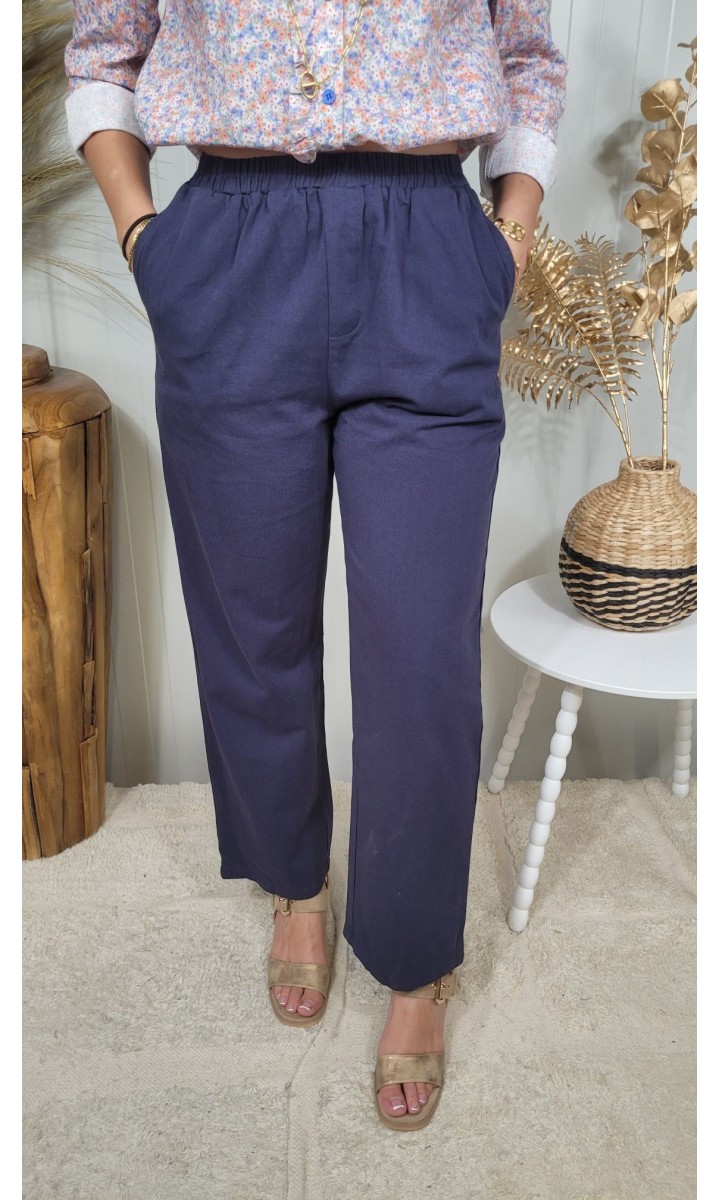 Pantalon Rania fluide taille élastique – coloris bleu marine, vue 2