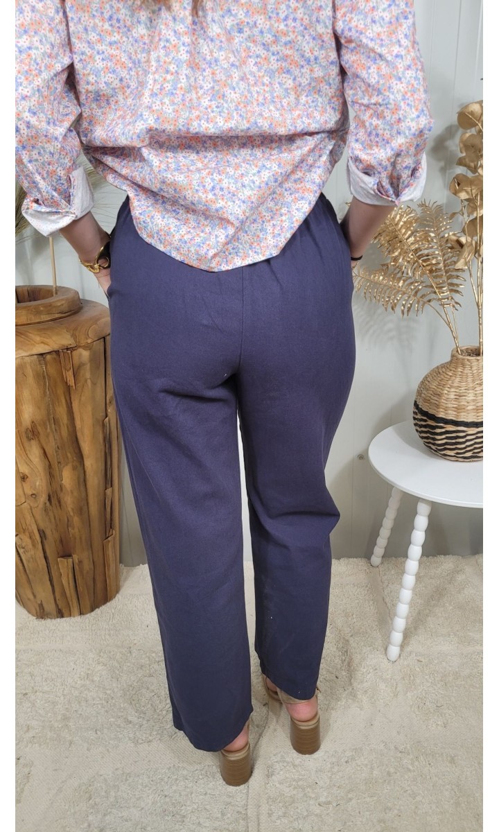 Pantalon Rania fluide taille élastique – coloris bleu marine, vue 3
