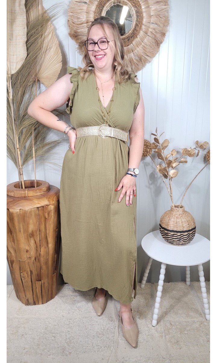 Robe longue Laurence gaze de coton – coloris kaki