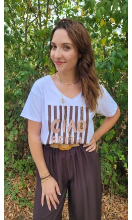 T-shirt Bella Ciao Bella rayé – coloris marron