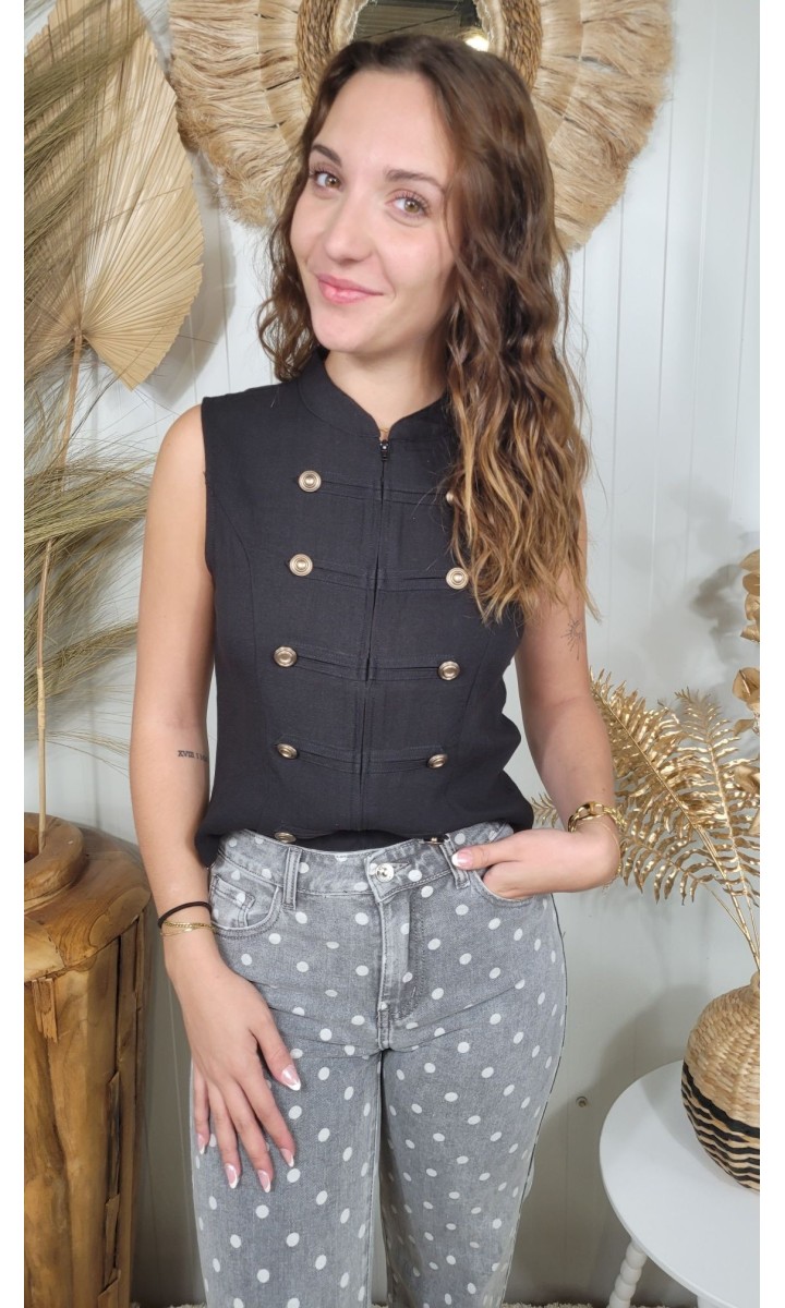 Gilet Abelle col mandarin boutons dorés – coloris noir