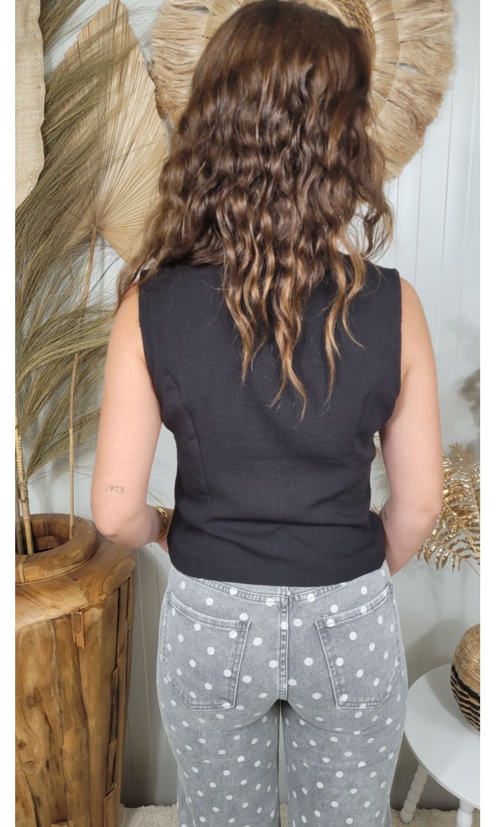 Gilet Abelle col mandarin boutons dorés – coloris noir, vue 2
