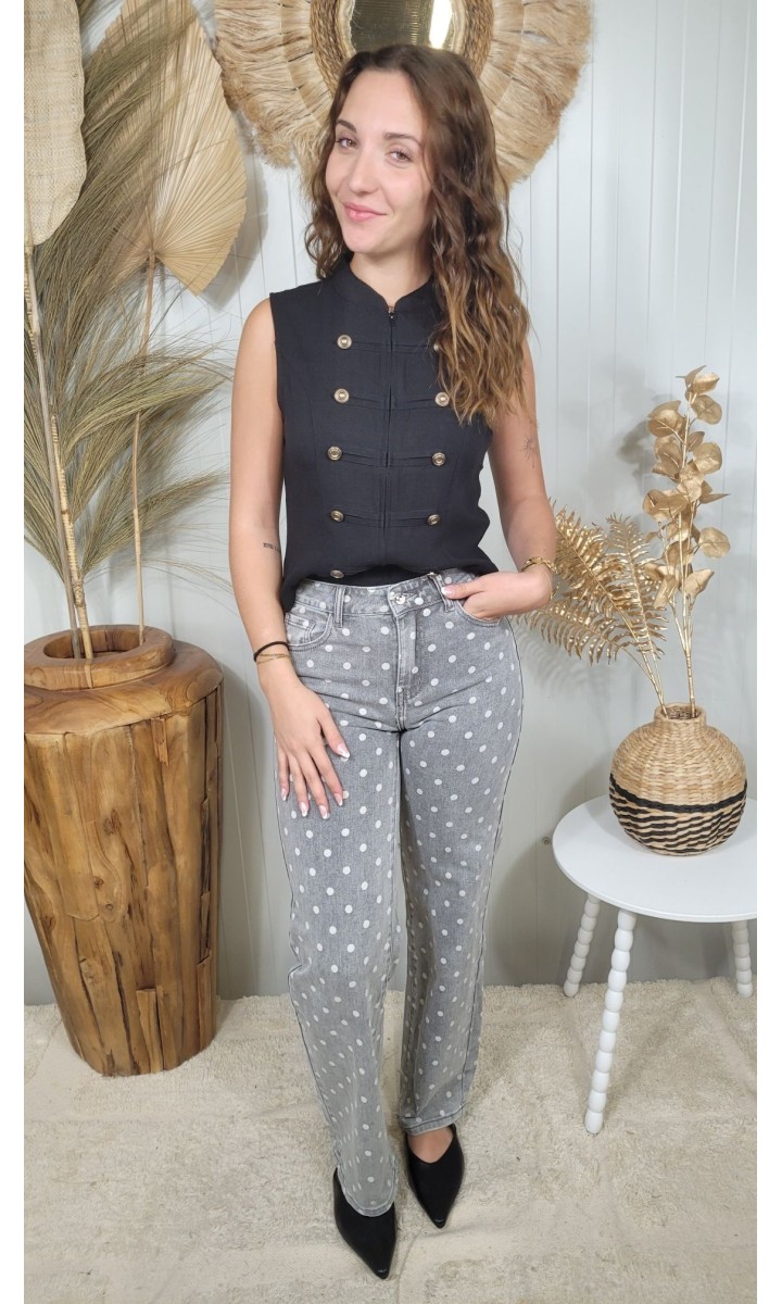 Gilet Abelle col mandarin boutons dorés – coloris noir, vue 3
