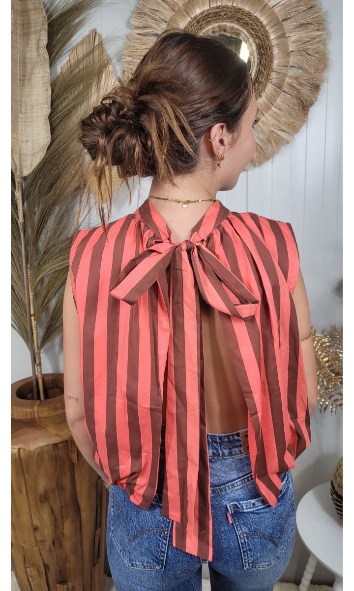 Top Barbara rayé dos nu à nouer – coloris multicolore, vue 2