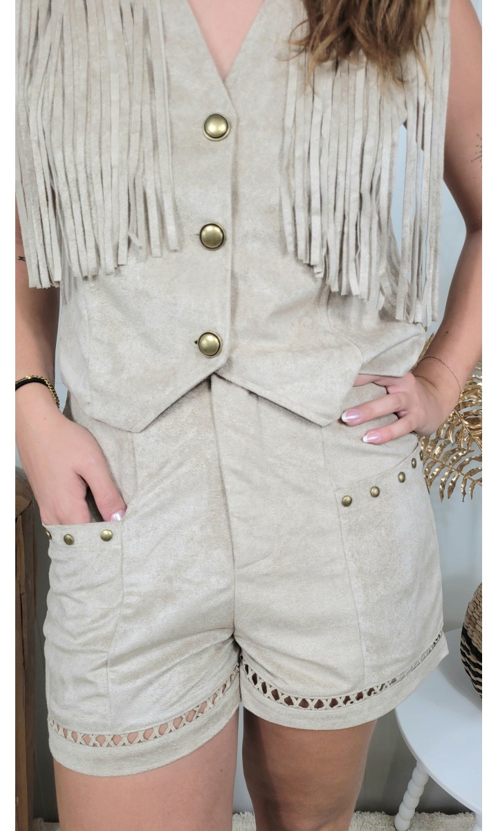 Short Cassiope clous et broderie – coloris beige, vue 2