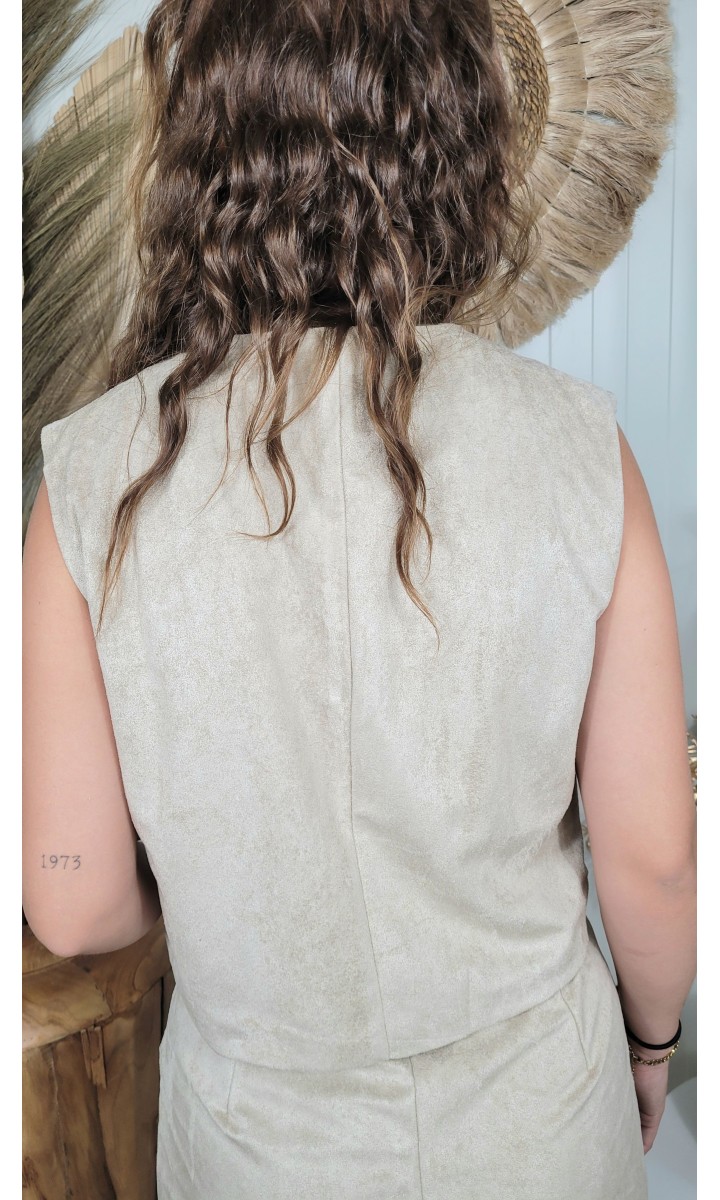Veste Azalee franges et clous dorés – coloris beige, vue 3