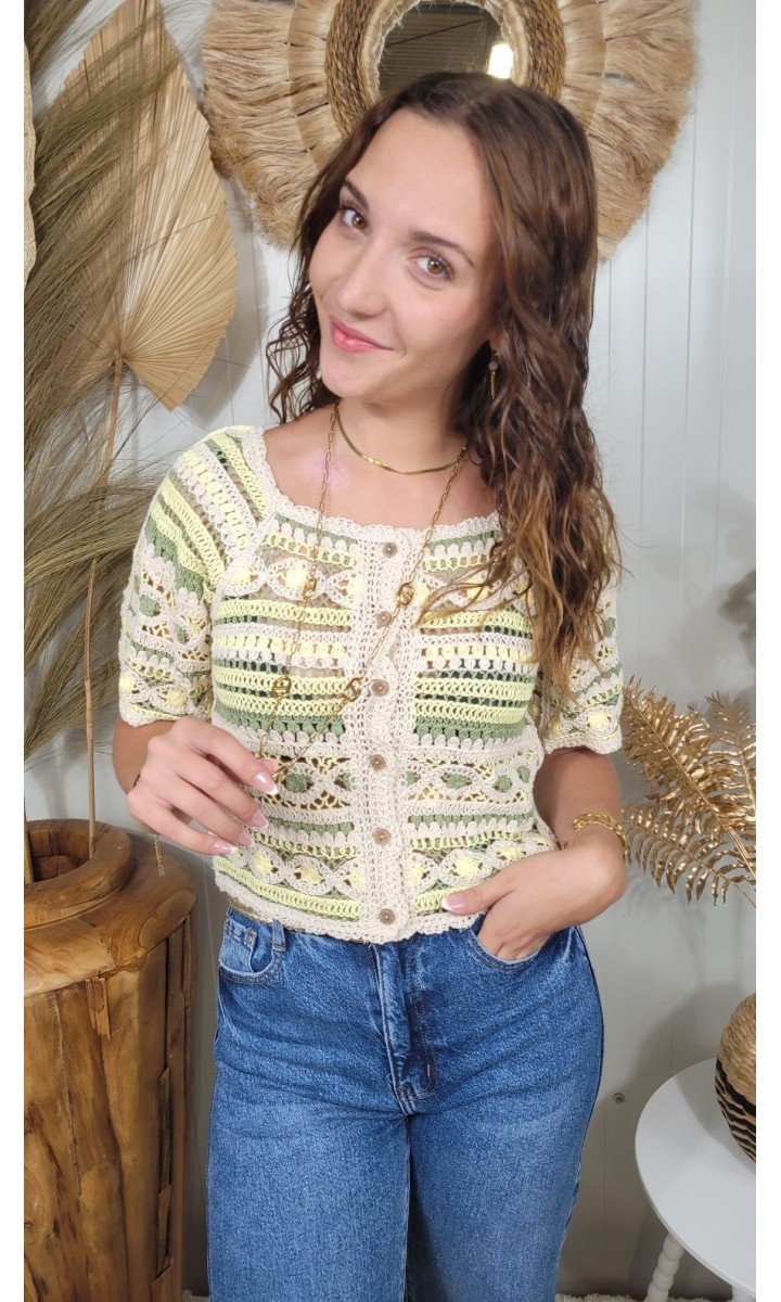 Gilet Sonita crochet rayé – coloris beige