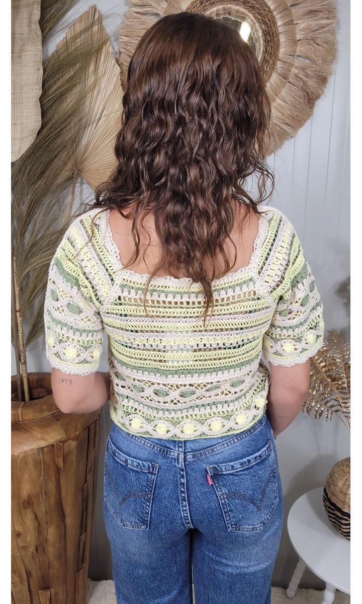 Gilet Sonita crochet rayé – coloris beige, vue 2