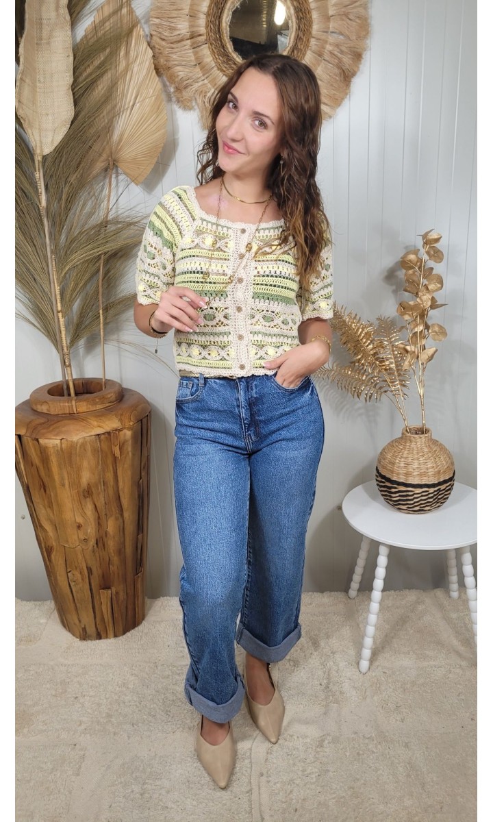 Gilet Sonita crochet rayé – coloris beige, vue 3