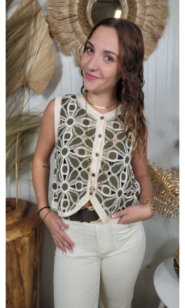 Gilet Bertille crochet rosettes