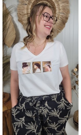T-shirt Tara portraits illustrés – coloris blanc