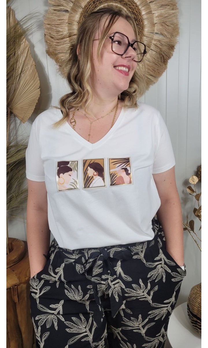 T-shirt Tara portraits illustrés – coloris blanc