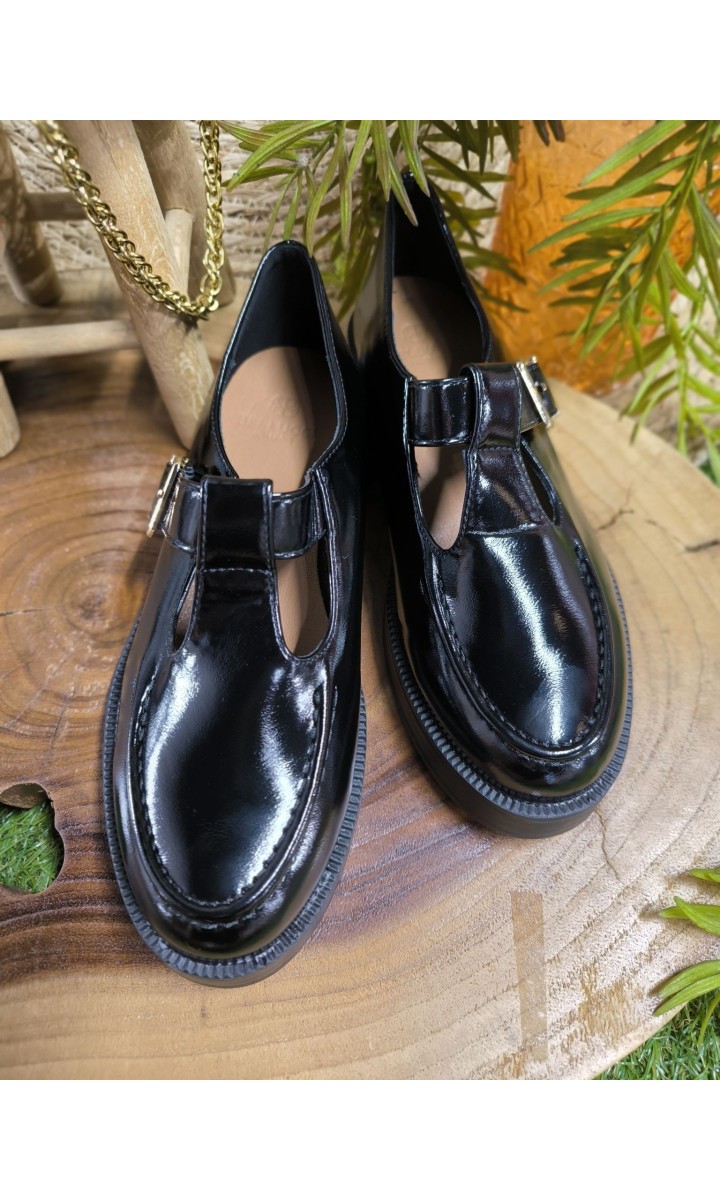 Mocassins Mary vernis boucle dorée – coloris noir, vue 4