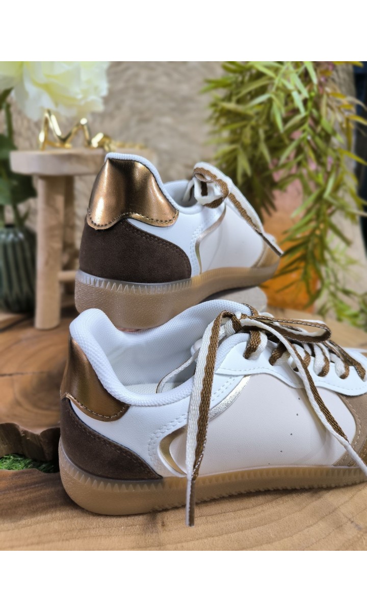 Baskets Josefa liserés dorés – coloris camel, vue 3