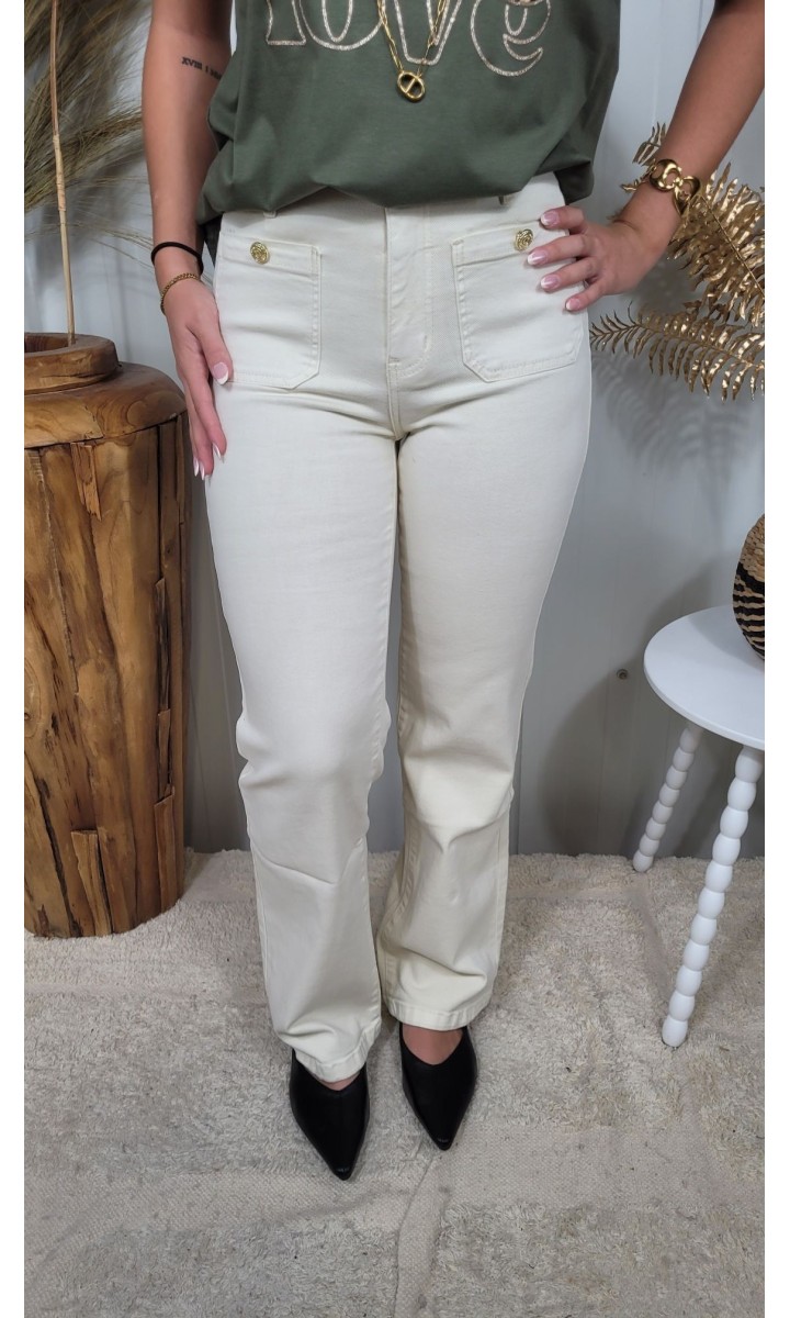 Jeans Yseult droit boutons dorés – coloris beige, vue 2