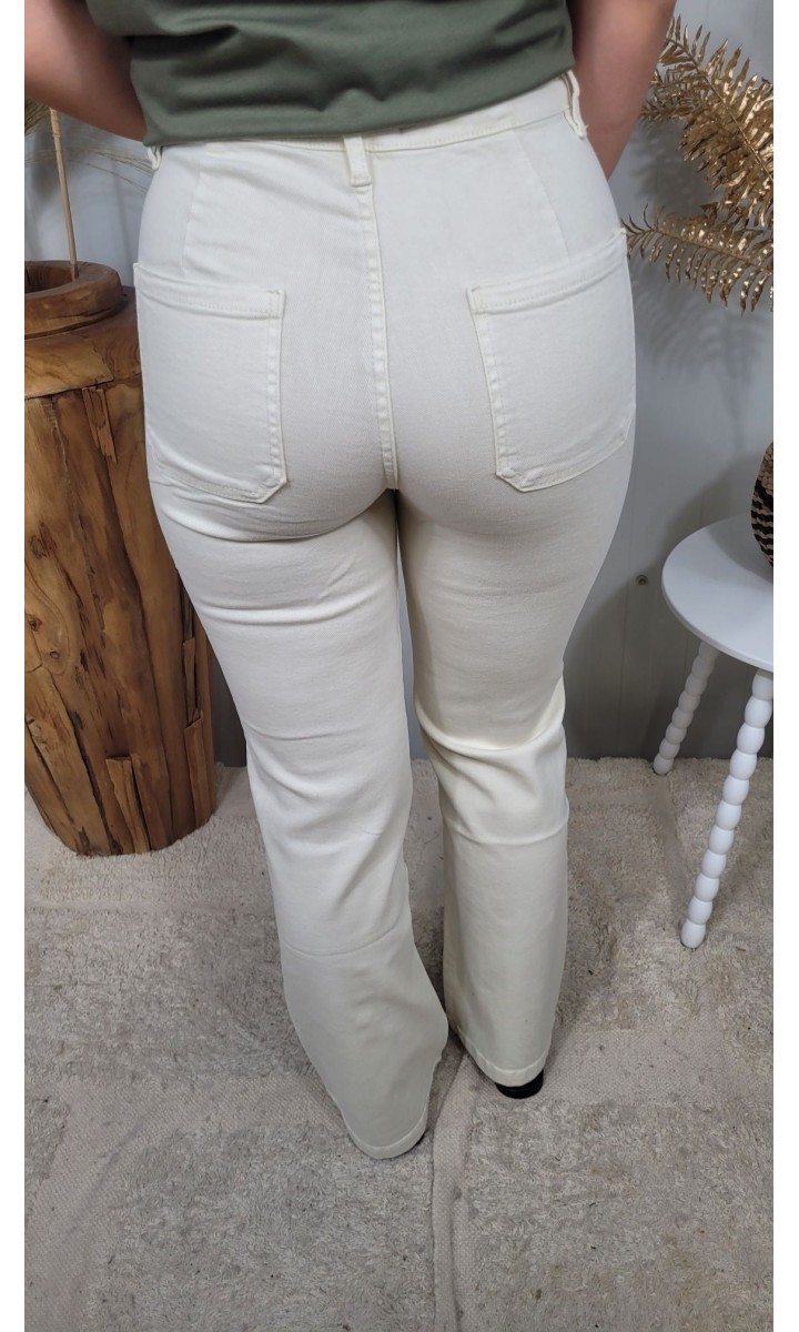 Jeans Yseult droit boutons dorés – coloris beige, vue 3