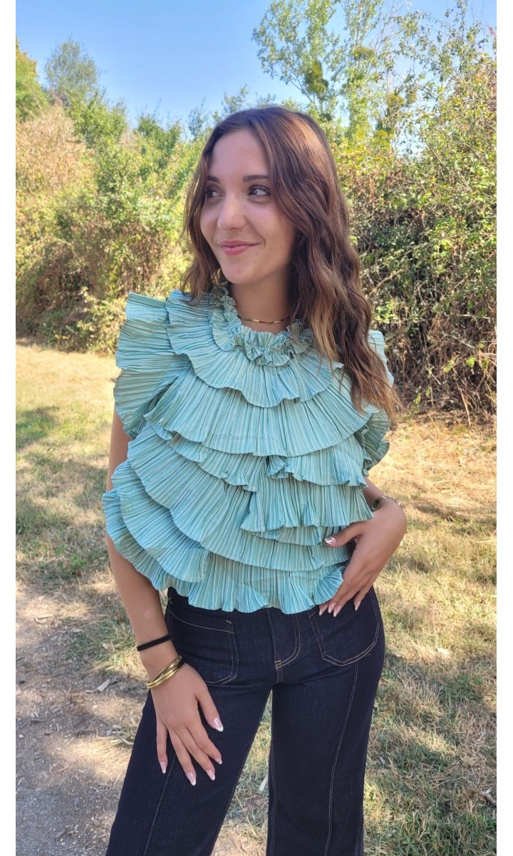 Chemise Vanessa volants dos nu – coloris vert