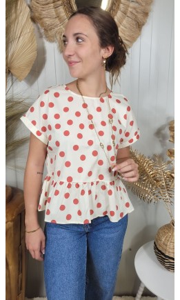 Top Pois péplum nœud au dos – coloris beige