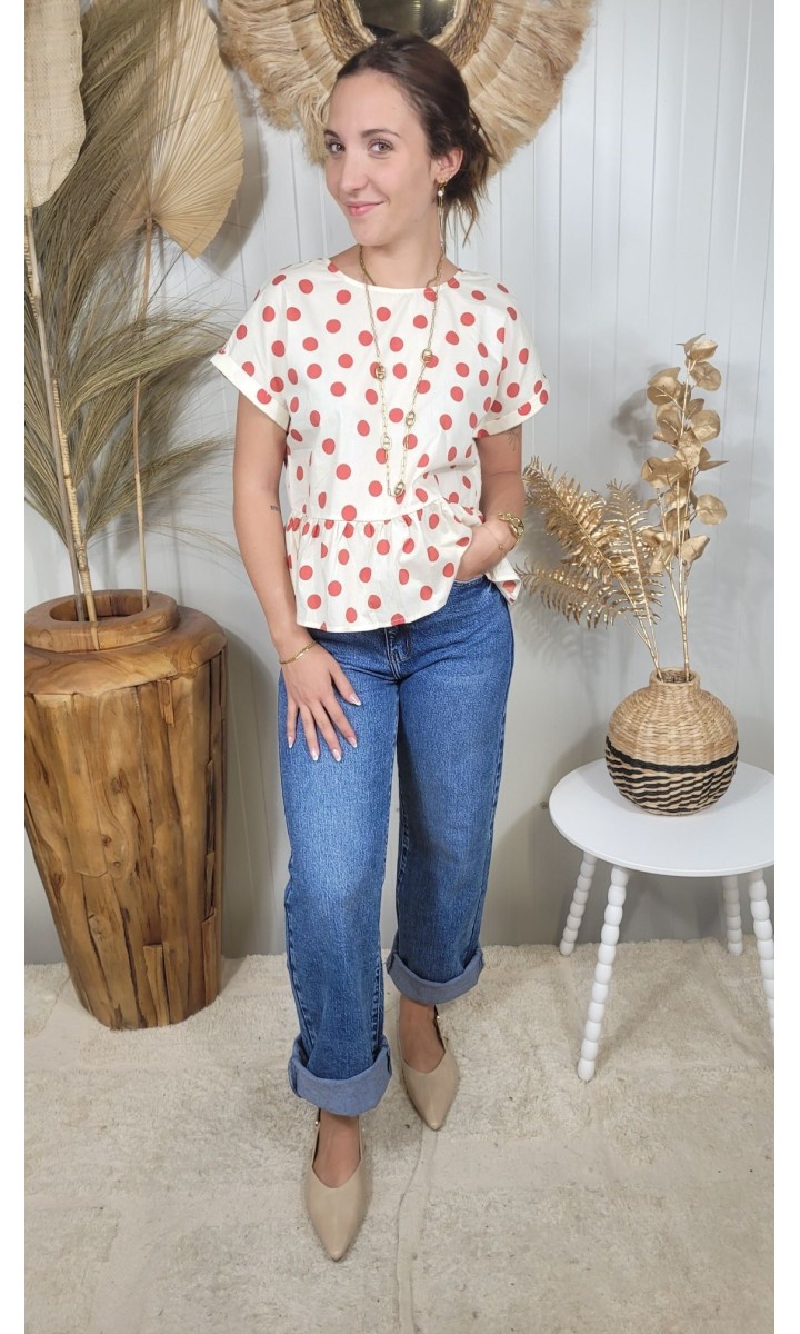 Top Pois péplum nœud au dos – coloris beige, vue 3