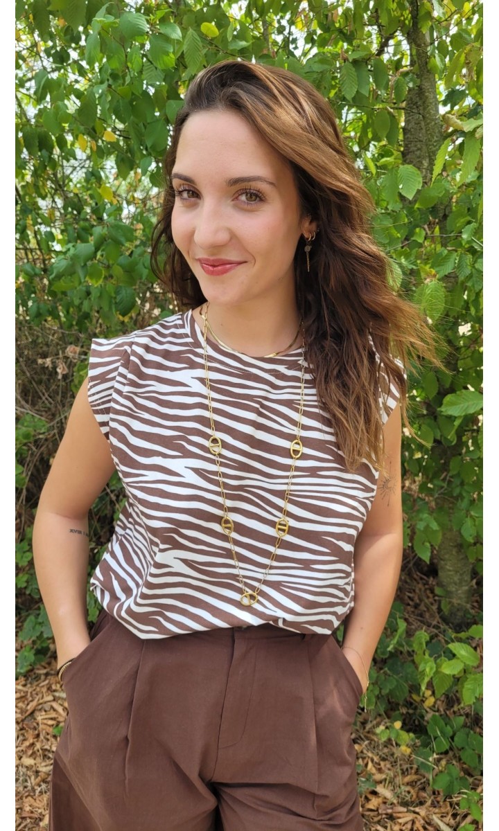 Top Zèbre fluide sans manches – coloris marron