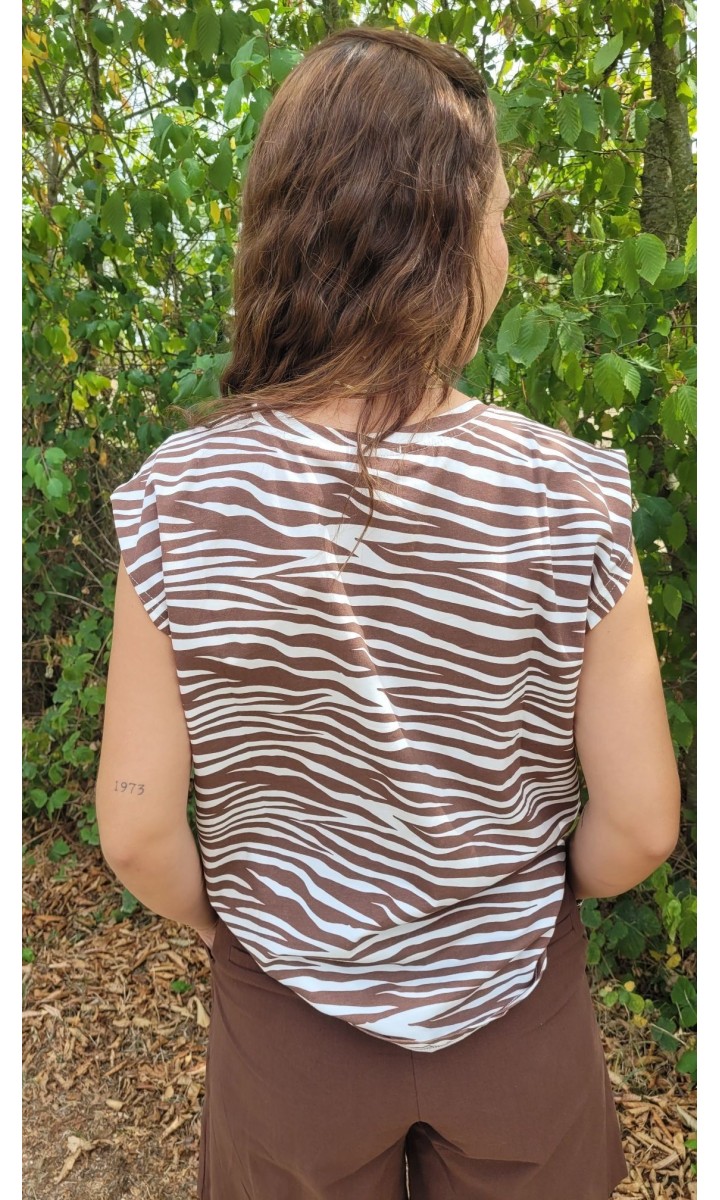 Top Zèbre fluide sans manches – coloris marron, vue 3