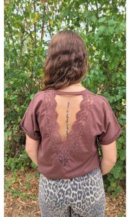 T-shirt Oma dos dentelle – coloris marron