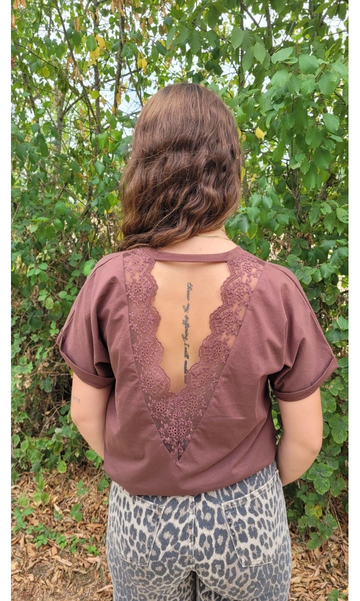 T-shirt Oma dos dentelle – coloris marron