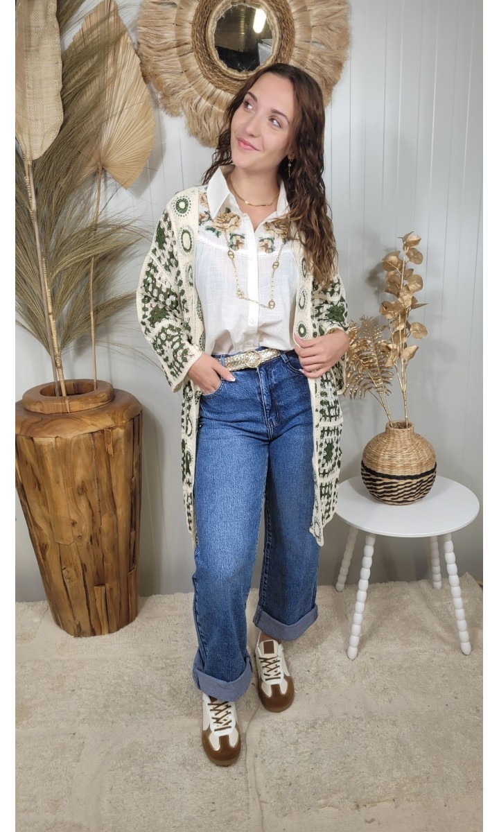 Gilet Daniella crochet floral – coloris kaki, vue 2